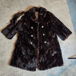 Vintage 1960s Dark Brown Mink Fur Coat Women's Elegant Full Length Winter Sz M L